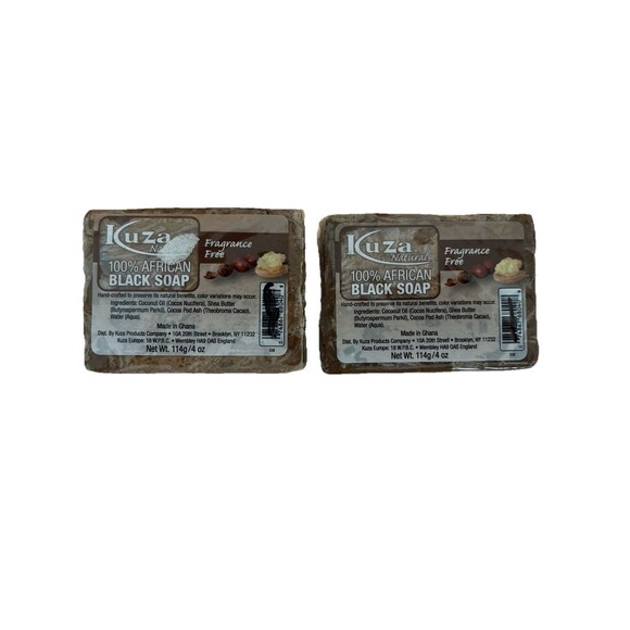 KUZA  African Black Soap Lot of 2 Bars Fragrance-Free Coconut Oil Shea Butter - Picture 1 of 2